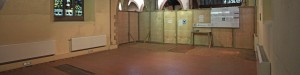 South transept screened off and cleared, ready for builders