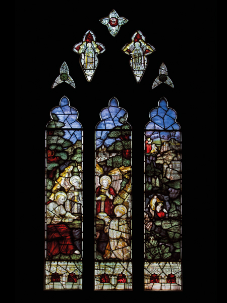 CE Kempe stained glass in the south transept, 1894. Temptation in the Wilderness.