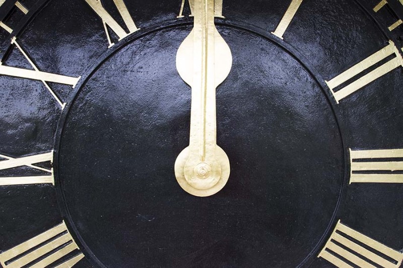 Freshly painted and gilded clock face after restoration