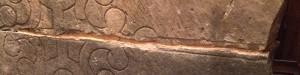 Close up of mediaeval gravestone repair