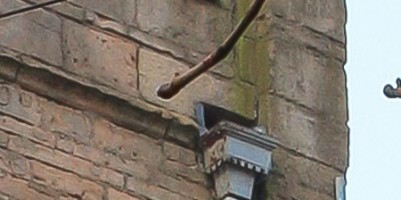 Close up of old drainage to north face of tower