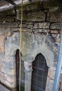 Close up of remedial work required around north side tower window