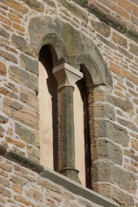 Close up of repaired stonework to south face tower window