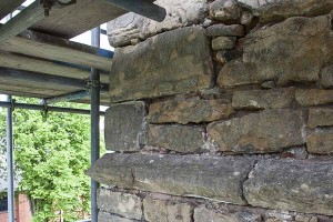 Close up of south west corner of tower before repointing