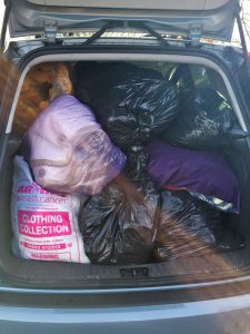 Full car boot of items in support of Nottingham Blanket Drive for Refugees