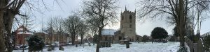 Snow-covered St Mary Magdalene church, Hucknall 2018