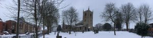 Snow-covered St Mary Magdalene church, Hucknall 2018