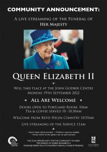 announcement live streaming of Queen Elizabeth II's funeral at JGC