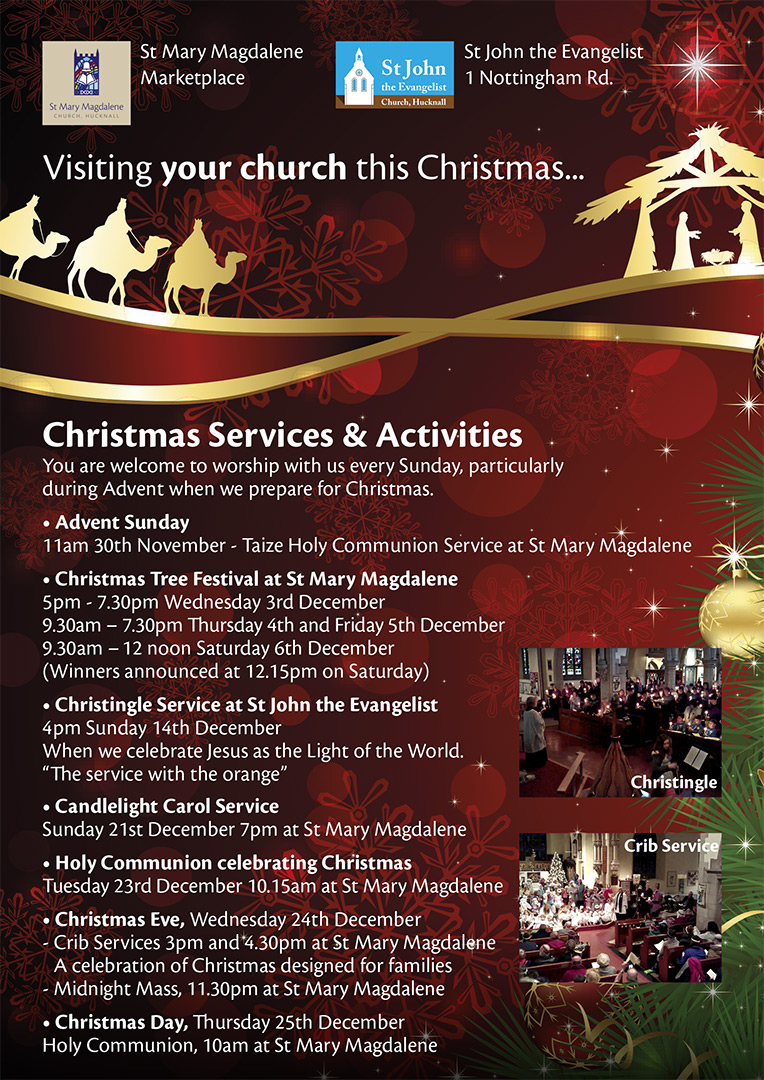 Advent and Christmas Services and Activities at St Mary Magdalene with St John the Evangelist churches, Hucknall 2025